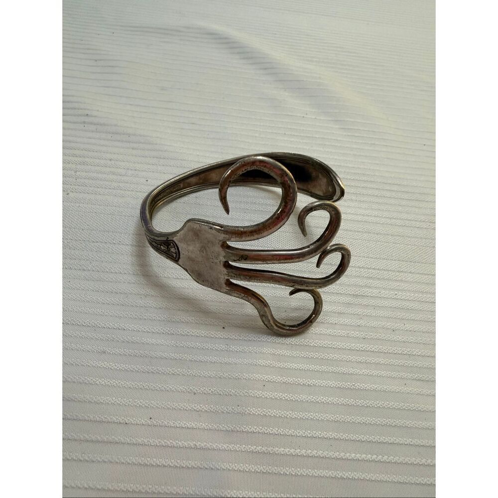 Vintage Silver Plated Fork Cuff Bracelet Tudor Plate Oneida Signed Handmade